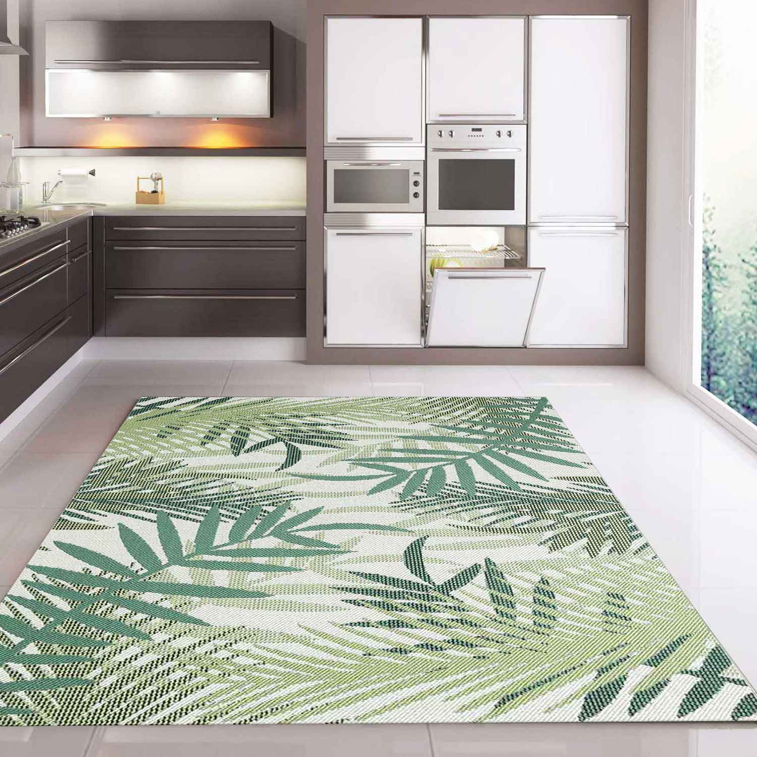 In- und Outdoor Flachgewebe Terrassen & Balkon Küche Teppich Palmen Design Grün-zoom-3