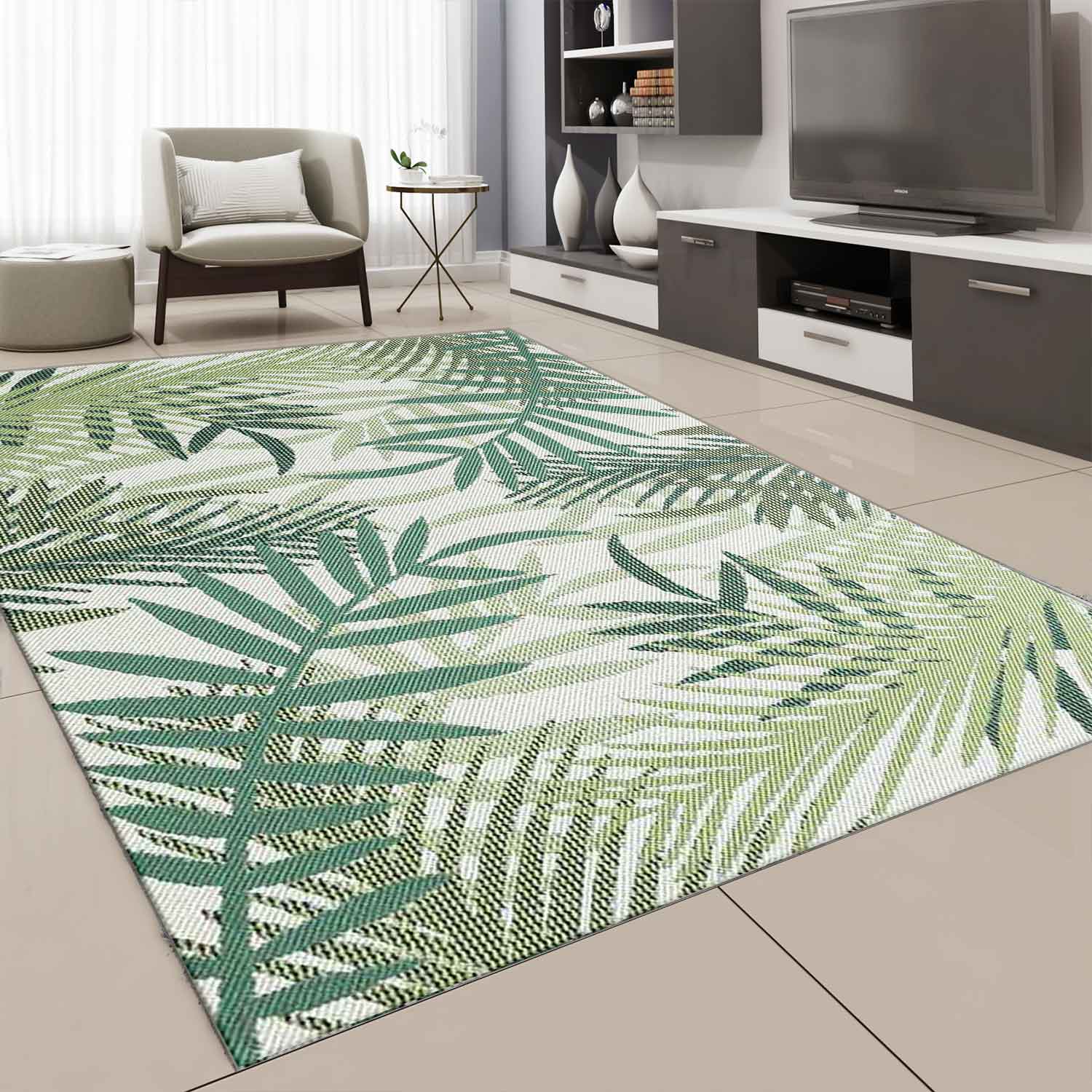 In- und Outdoor Flachgewebe Terrassen & Balkon Küche Teppich Palmen Design Grün-zoom-4