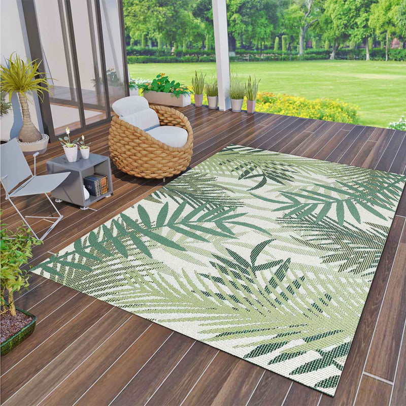 In- und Outdoor Flachgewebe Terrassen & Balkon Küche Teppich Palmen Design Grün-zoom-