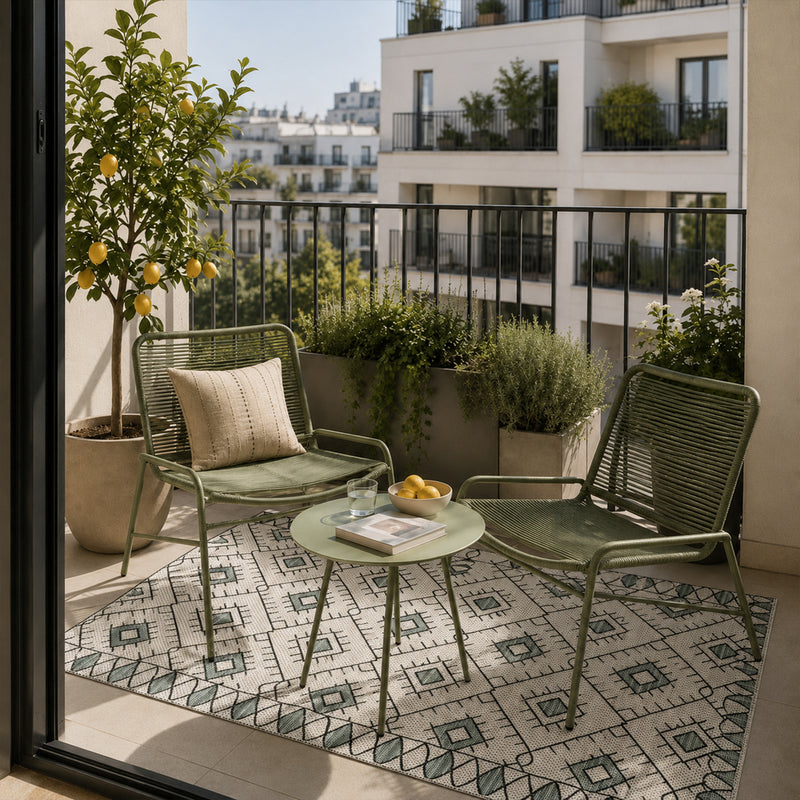 Indoor and outdoor flatweave patio & balcony kitchen rug diamond boho design-zoom-