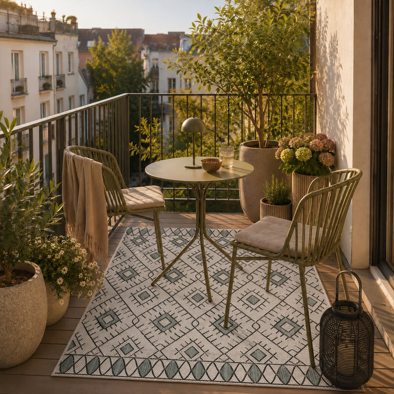 Indoor and outdoor flatweave patio & balcony kitchen rug diamond boho design-zoom-