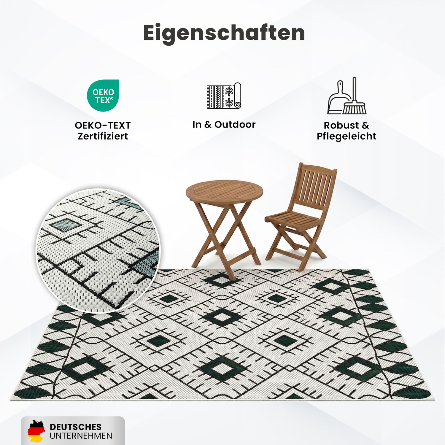 Indoor and outdoor flatweave patio & balcony kitchen rug diamond boho design-zoom-3