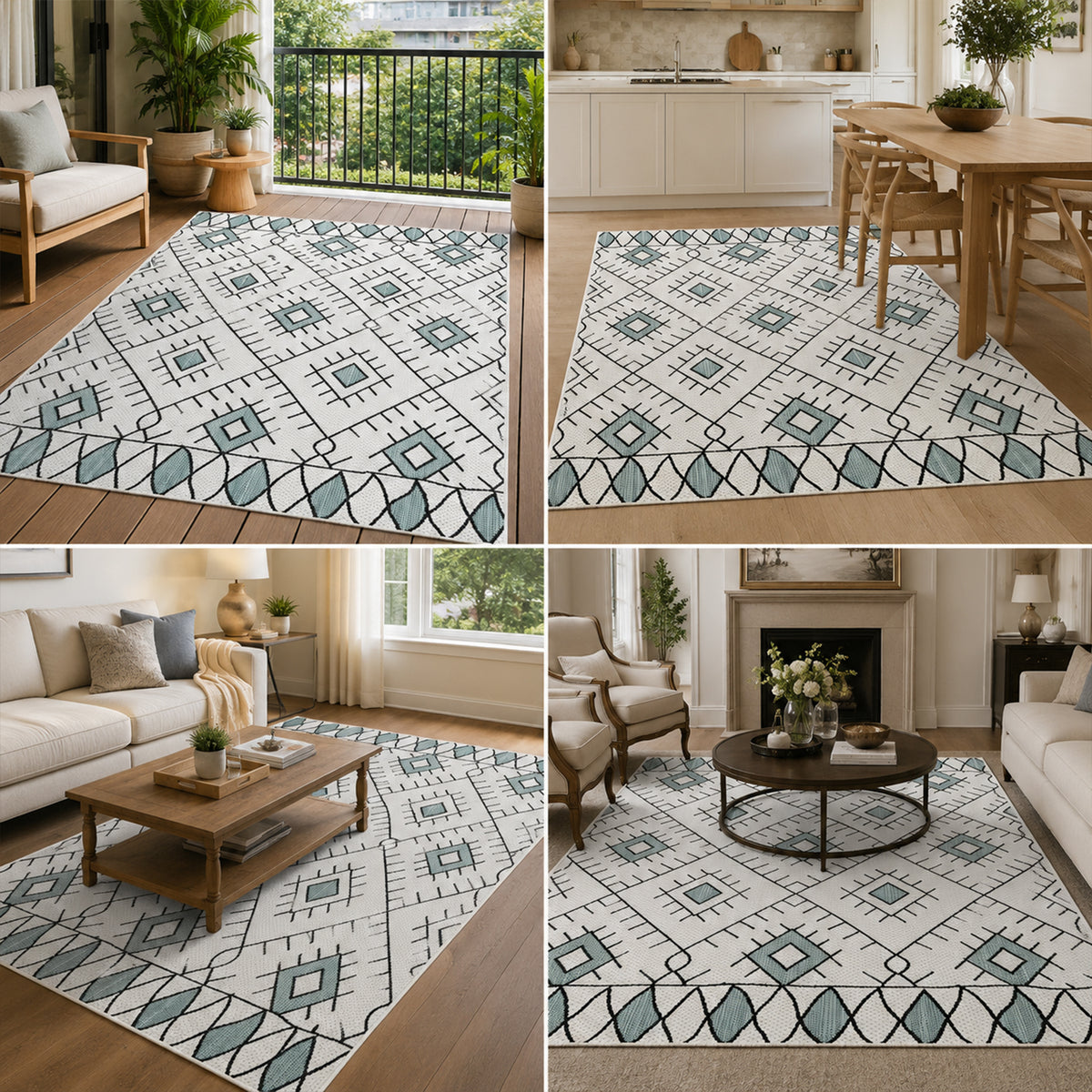 Indoor and outdoor flatweave patio & balcony kitchen rug diamond boho design-6