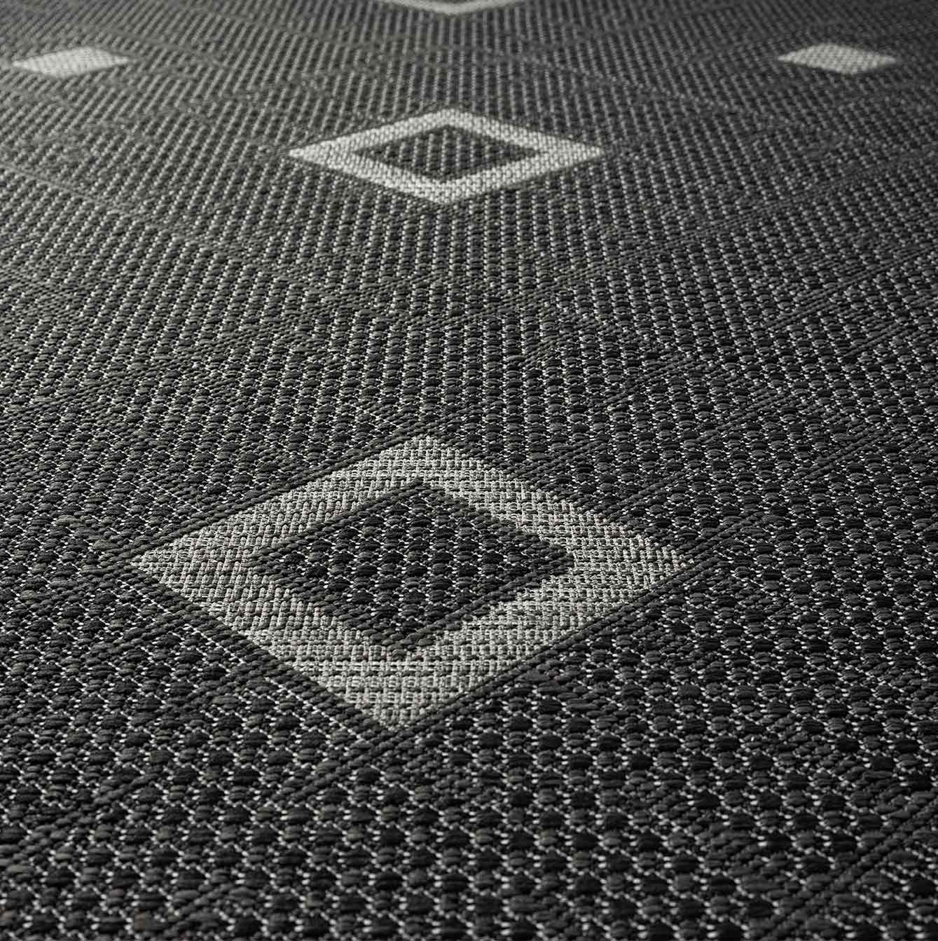 In- und Outdoor Flachgewebe Terrassen & Balkon Küche Teppich Rauten Boho Grau-2