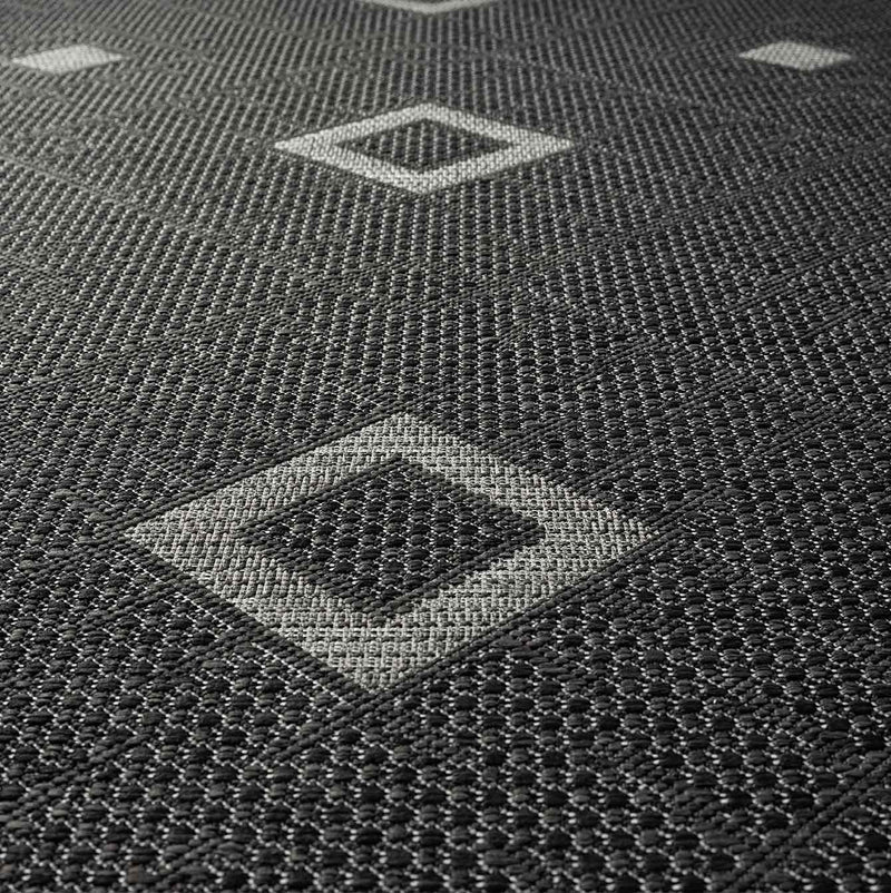 In- und Outdoor Flachgewebe Terrassen & Balkon Küche Teppich Rauten Boho Grau-zoom-