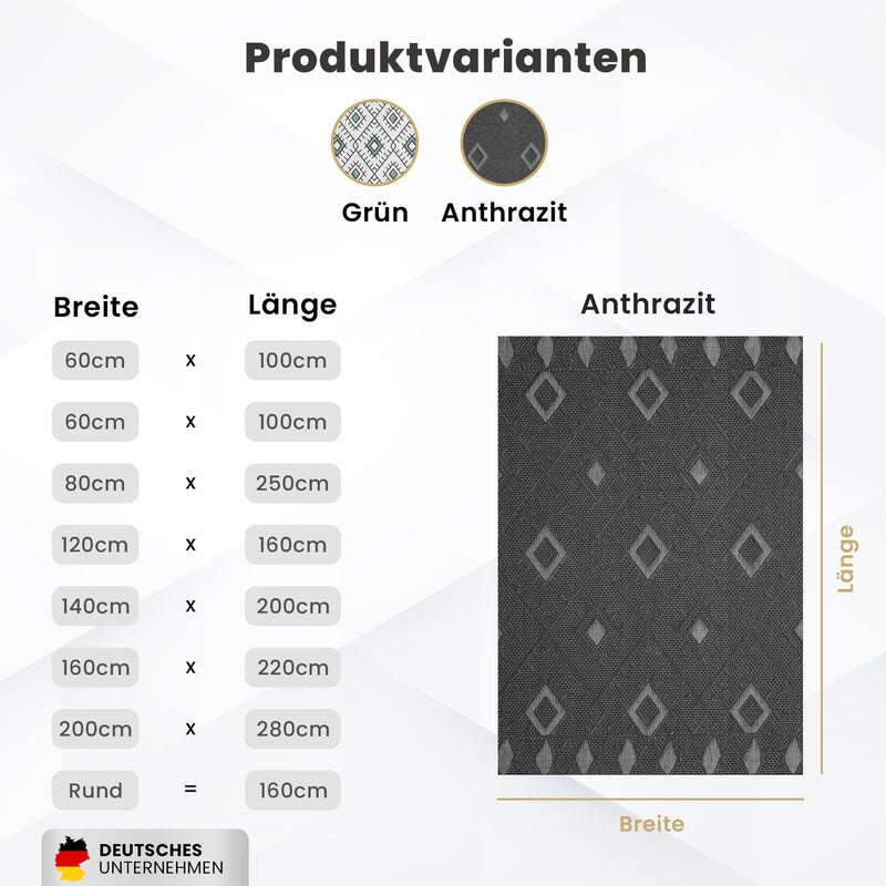 In- und Outdoor Flachgewebe Terrassen & Balkon Küche Teppich Rauten Boho Grau-zoom-