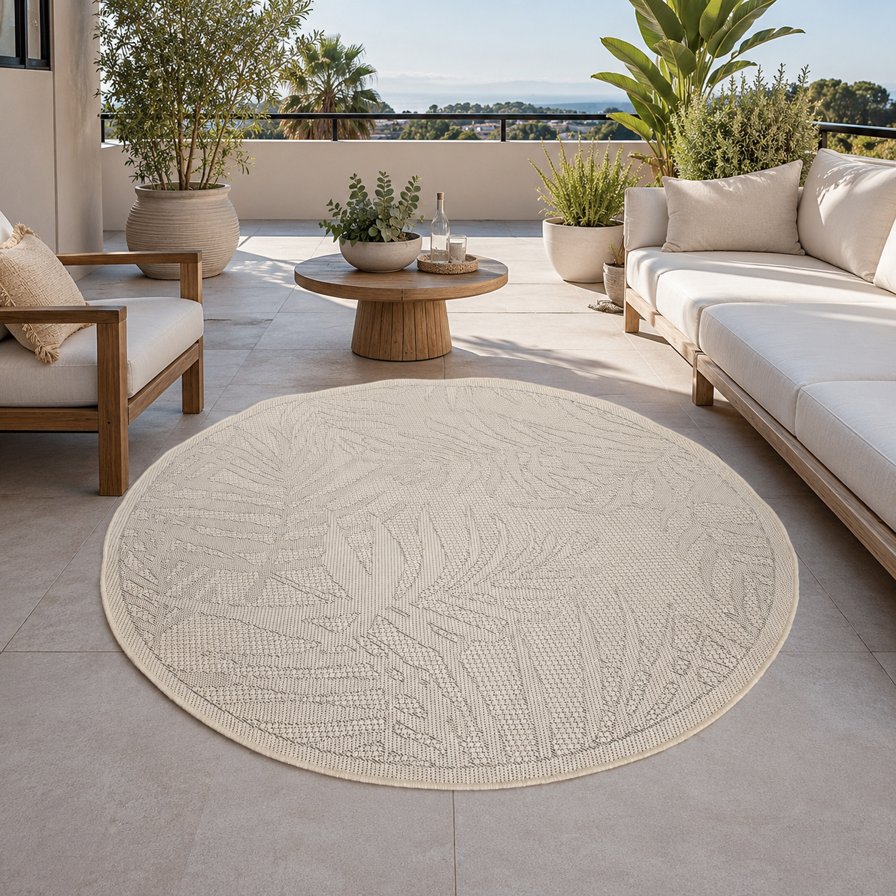 In- und Outdoor Teppich Küche, Terrassen & Balkon In Beige-Palmen Muster-zoom-4