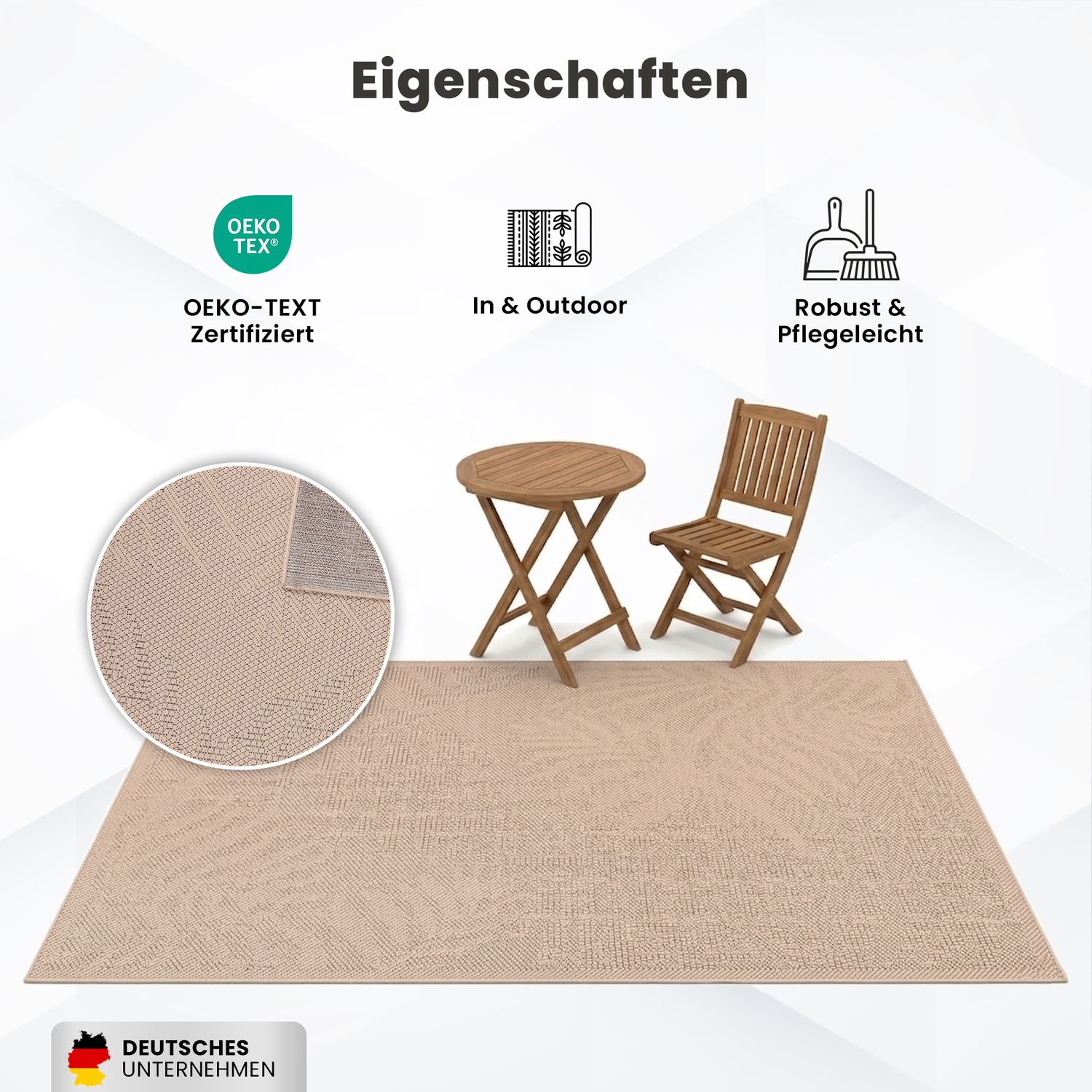 In- und Outdoor Teppich Küche, Terrassen & Balkon In Beige-Palmen Muster-3