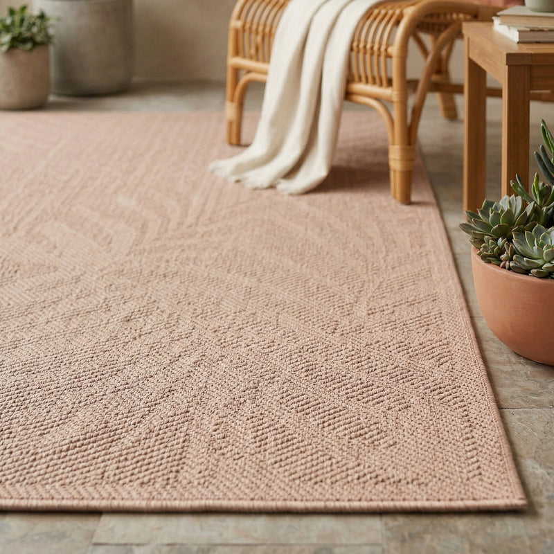 In- und Outdoor Teppich Küche, Terrassen & Balkon In Beige-Palmen Muster-zoom-