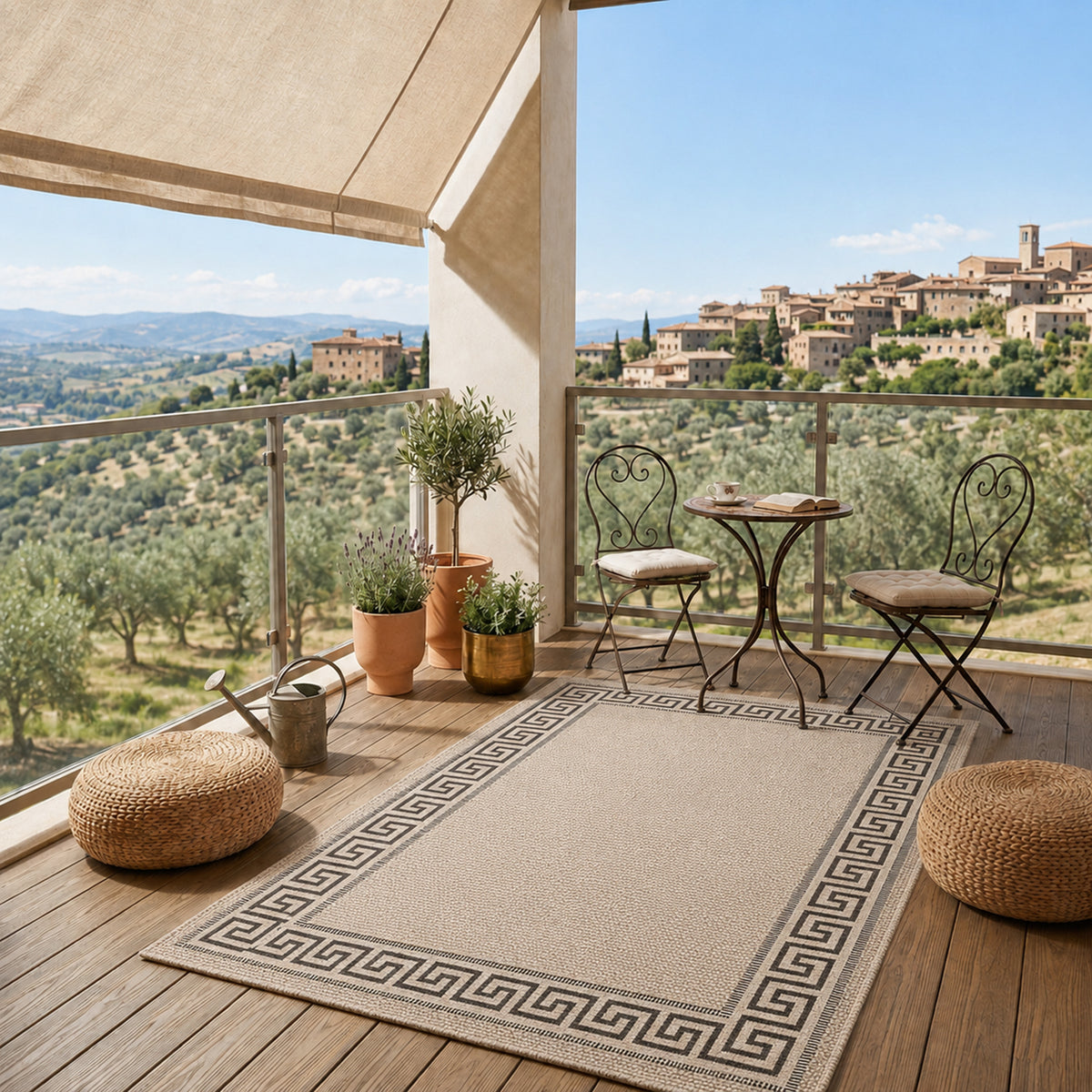In- und Outdoor Teppich Terrassen & Balkon Küche Teppich Bordüre Beige
