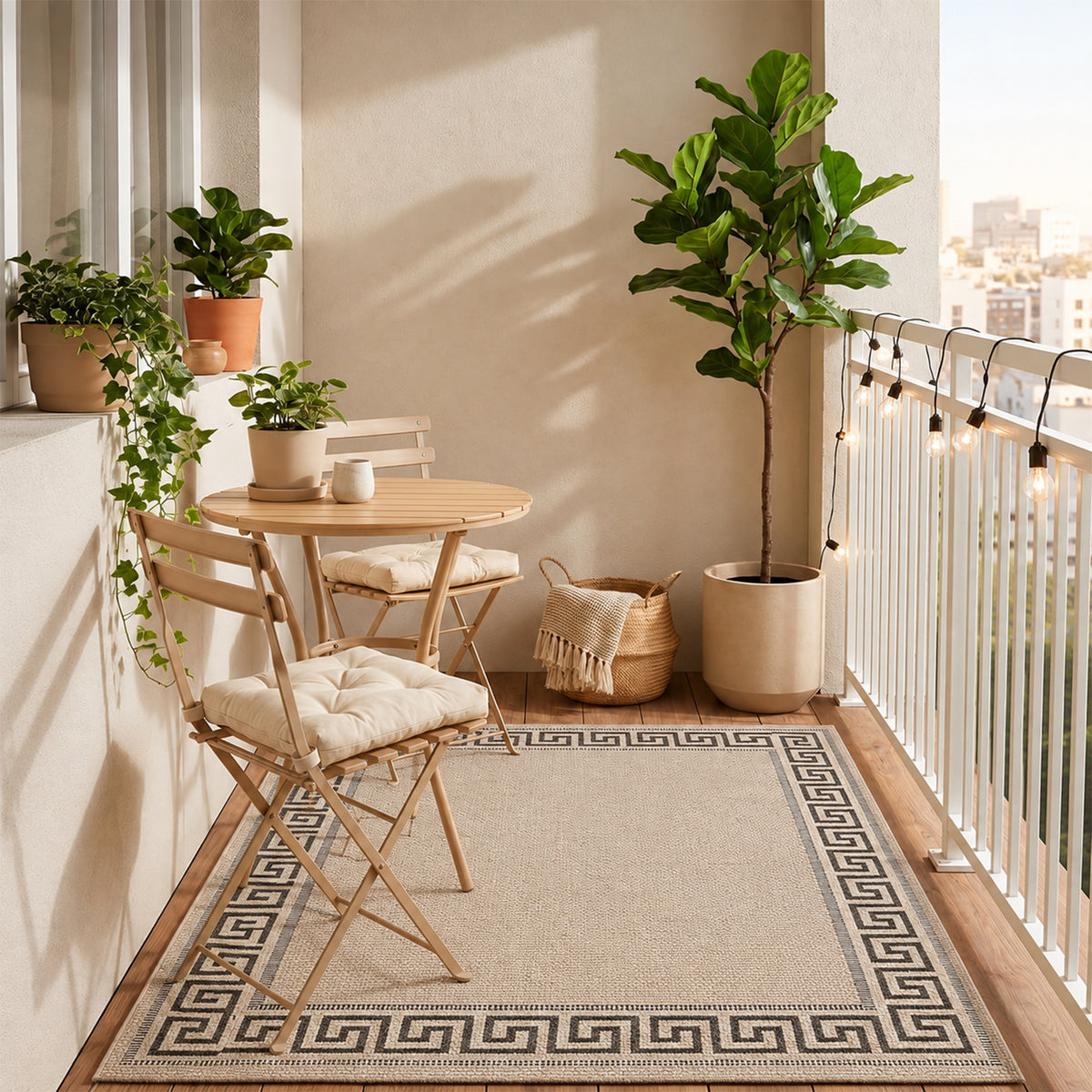 In- und Outdoor Teppich Terrassen & Balkon Küche Teppich Bordüre Beige-3