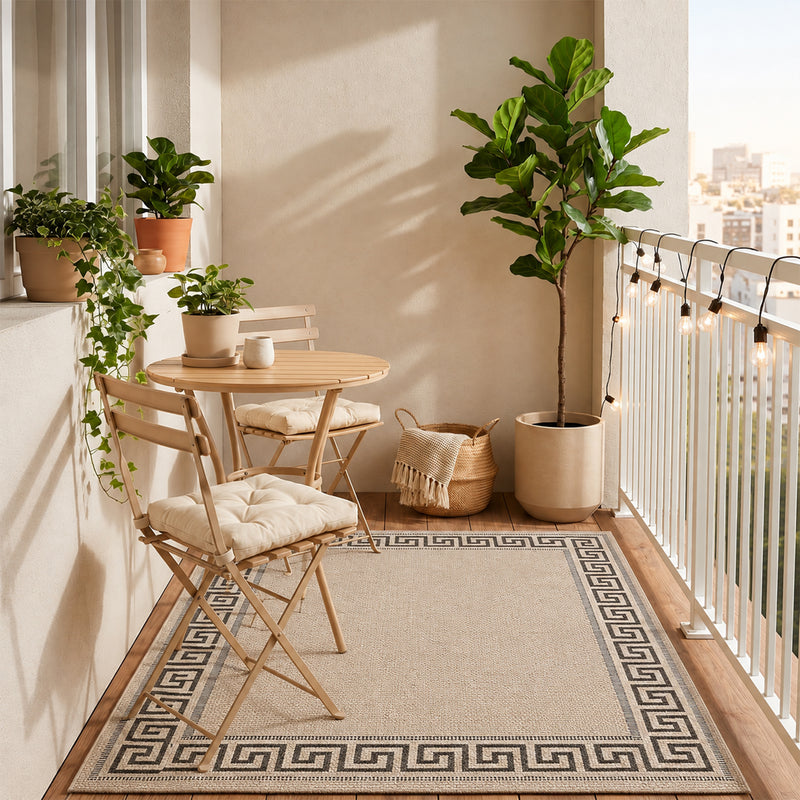In- und Outdoor Teppich Terrassen & Balkon Küche Teppich Bordüre Beige-zoom-