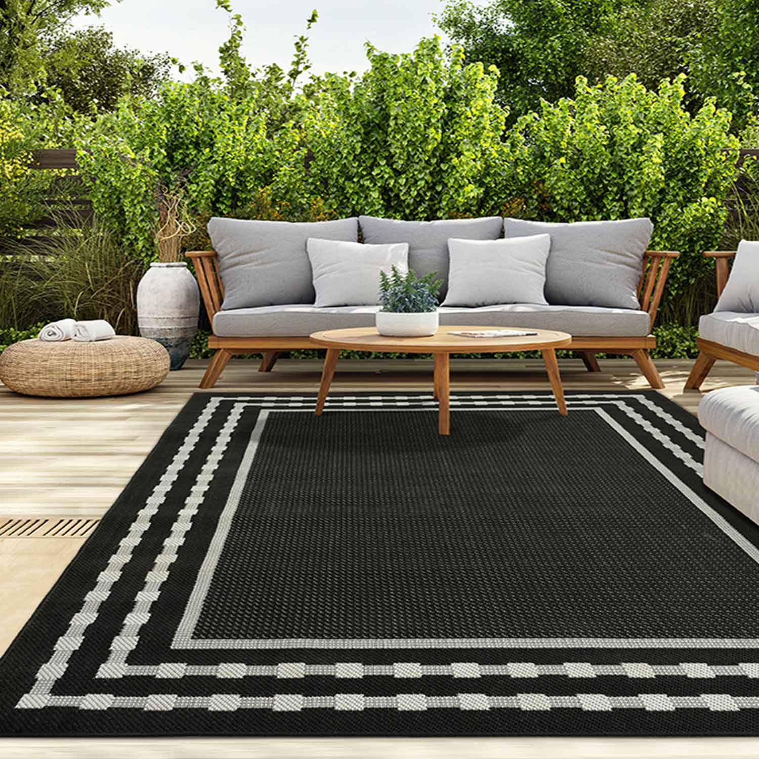 In- und Outdoor Teppich Terrassen & Balkon Küche Teppich Bordüre Schwarz