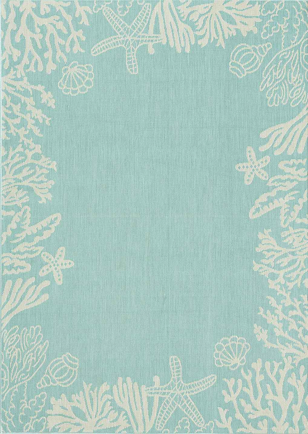 Indoor and outdoor rug, patio & balcony, kitchen rug, sea design, shells, turquoise