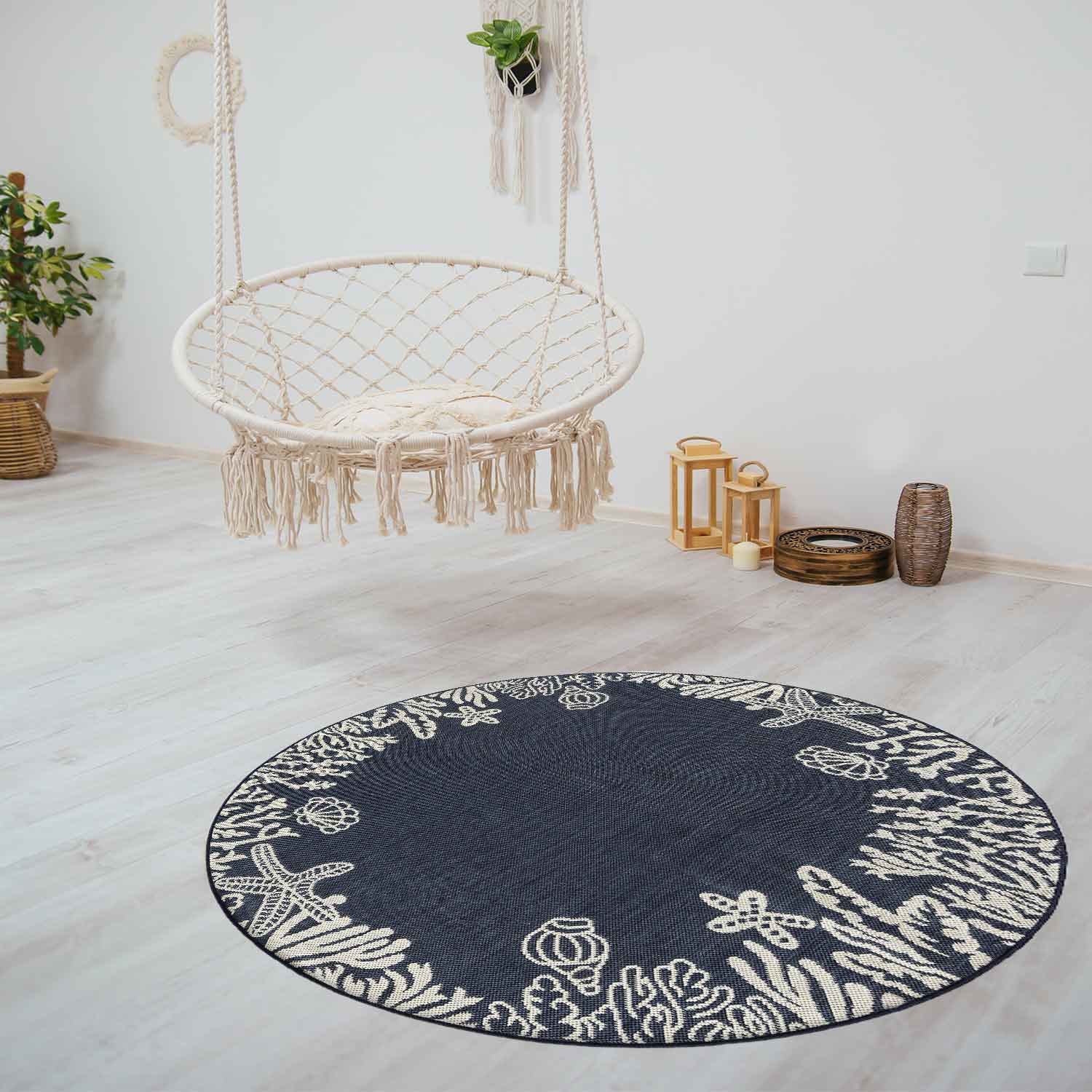 In- und Outdoor Teppich Terrassen & Balkon Küche Teppich Meeres Design Muscheln Turkis