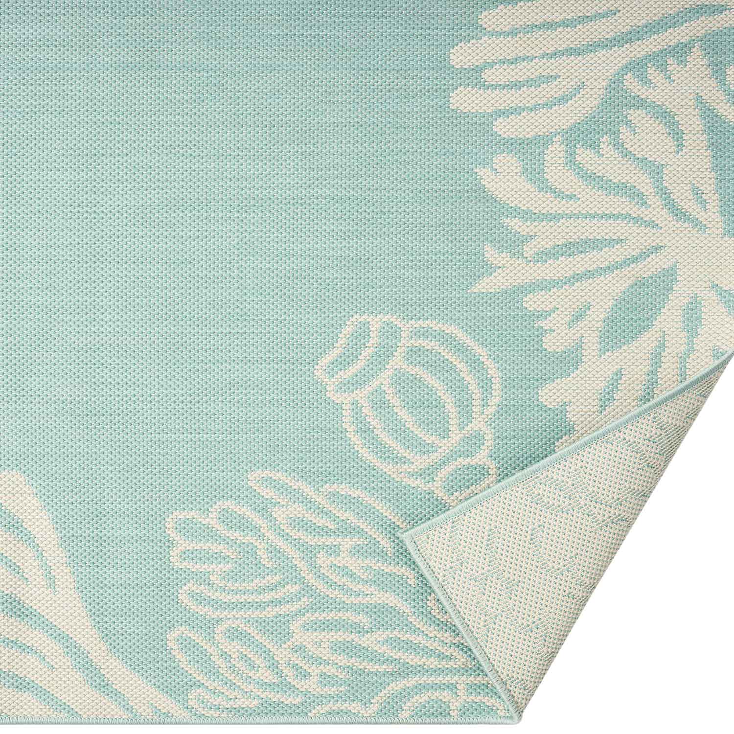 Indoor and outdoor rug, patio & balcony, kitchen rug, sea design, shells, turquoise