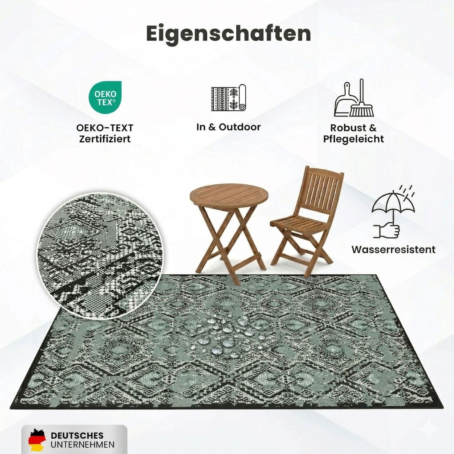 Indoor and outdoor rug, patio & balcony, kitchen rug, diamond design, black & green