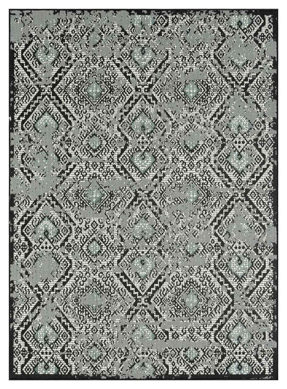 In- und Outdoor Teppich Terrassen & Balkon Küche Teppich Rauten Design Schwarz & Grün