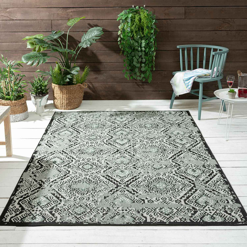 Indoor and outdoor rug, patio & balcony, kitchen rug, diamond design, black & green-zoom-