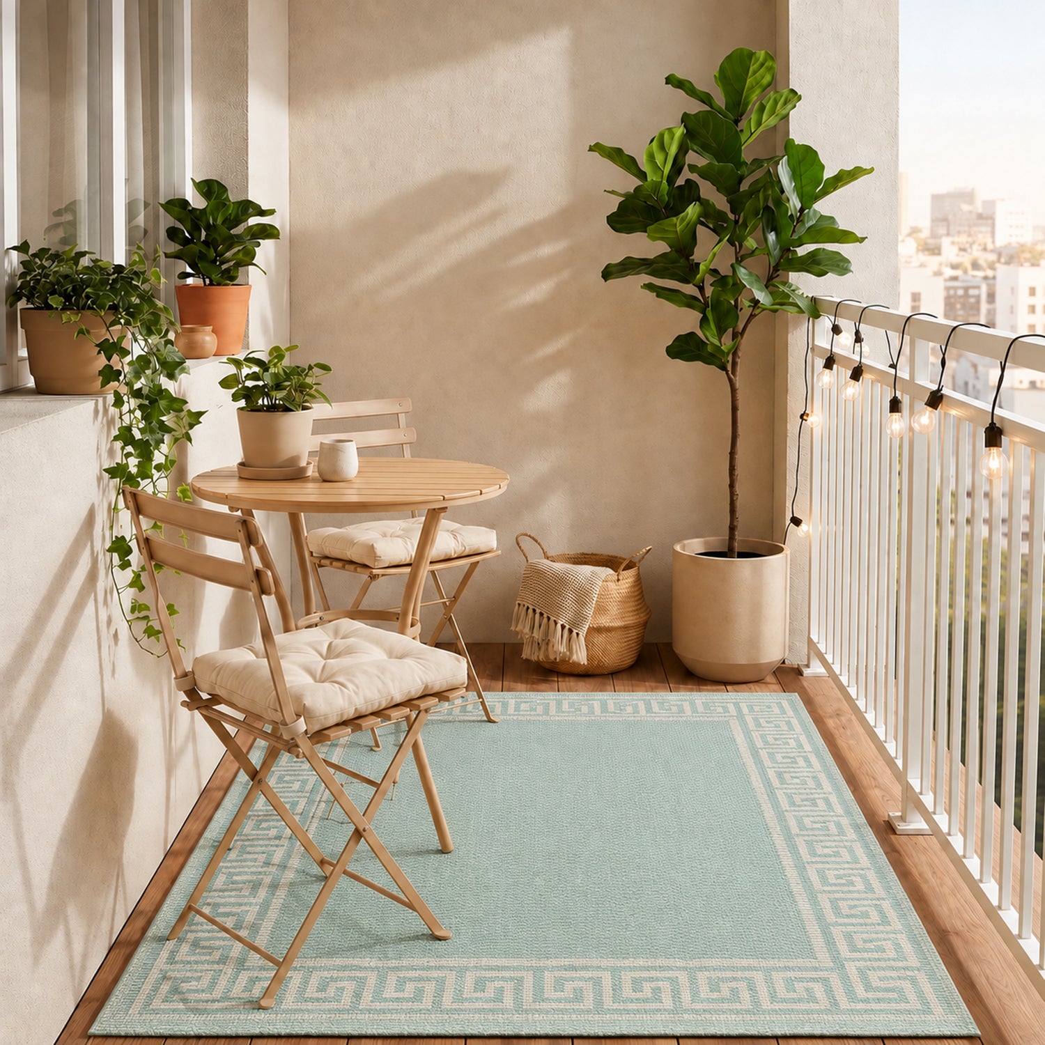 In- und Outdoor Teppiche Flachgewebe Balkon Küche Bordüre Look In Blau & Turkis-3