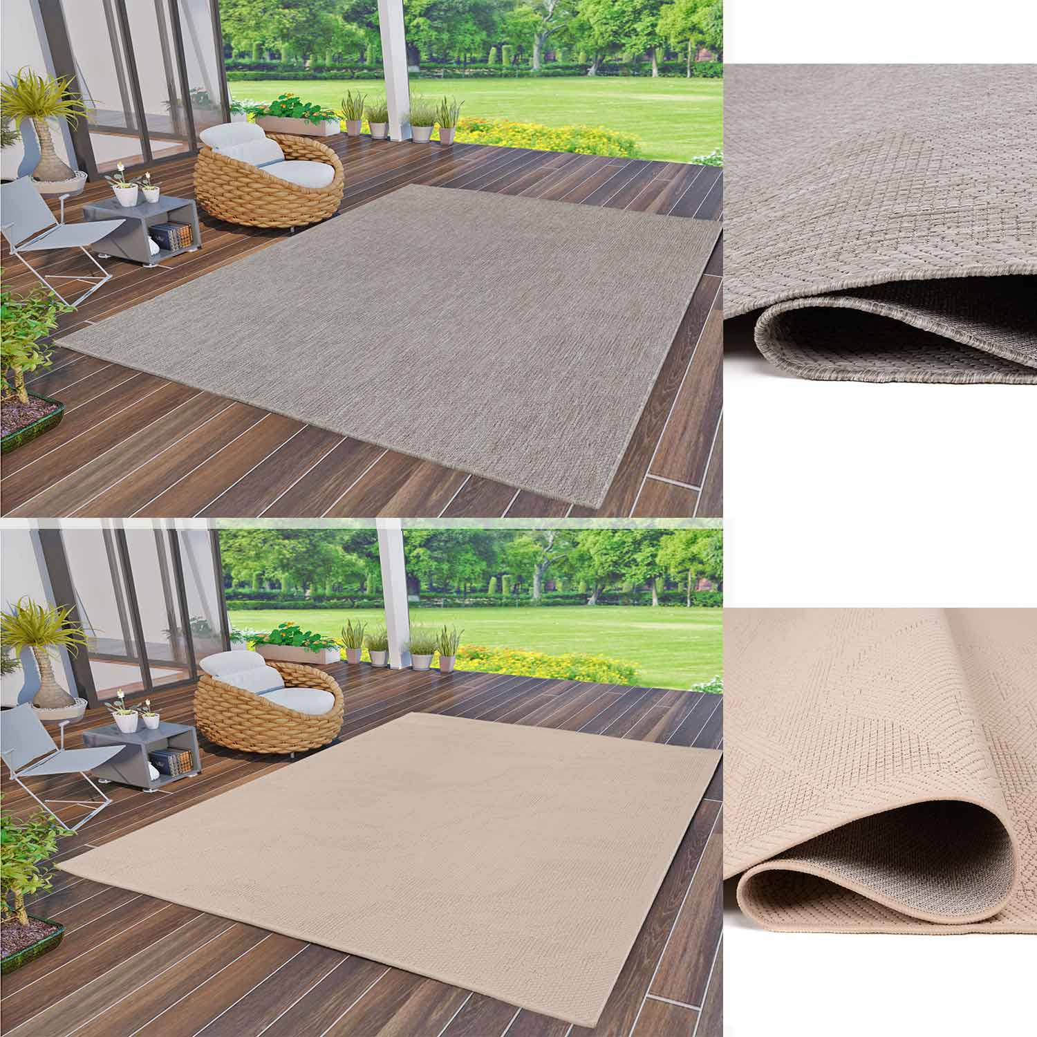 Teppiche In- und Outdoor Flachgewebe Terrassen Natur Look In Grau & Beige
