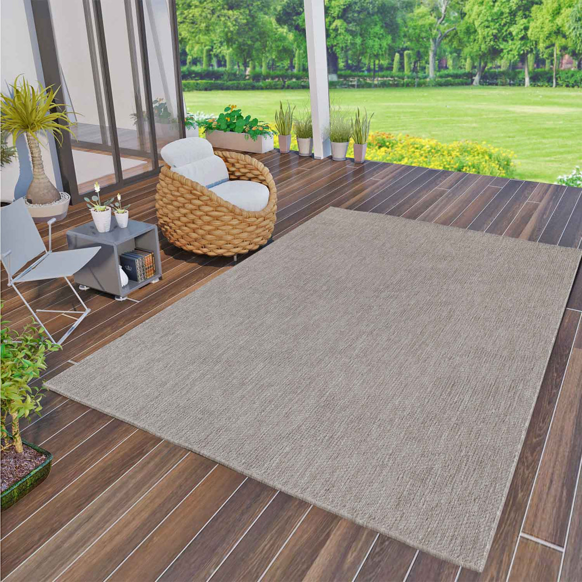 Teppiche In- und Outdoor Flachgewebe Terrassen Natur Look In Grau & Beige