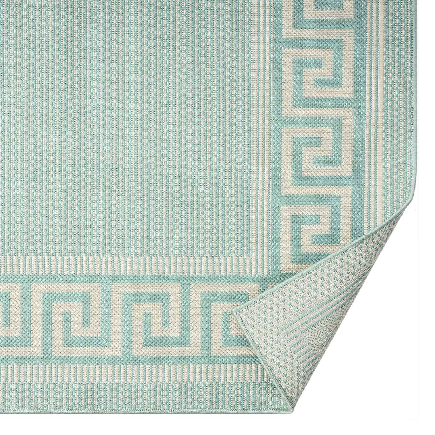 In- und Outdoor Teppiche Flachgewebe Balkon Küche Bordüre Look In Blau & Turkis