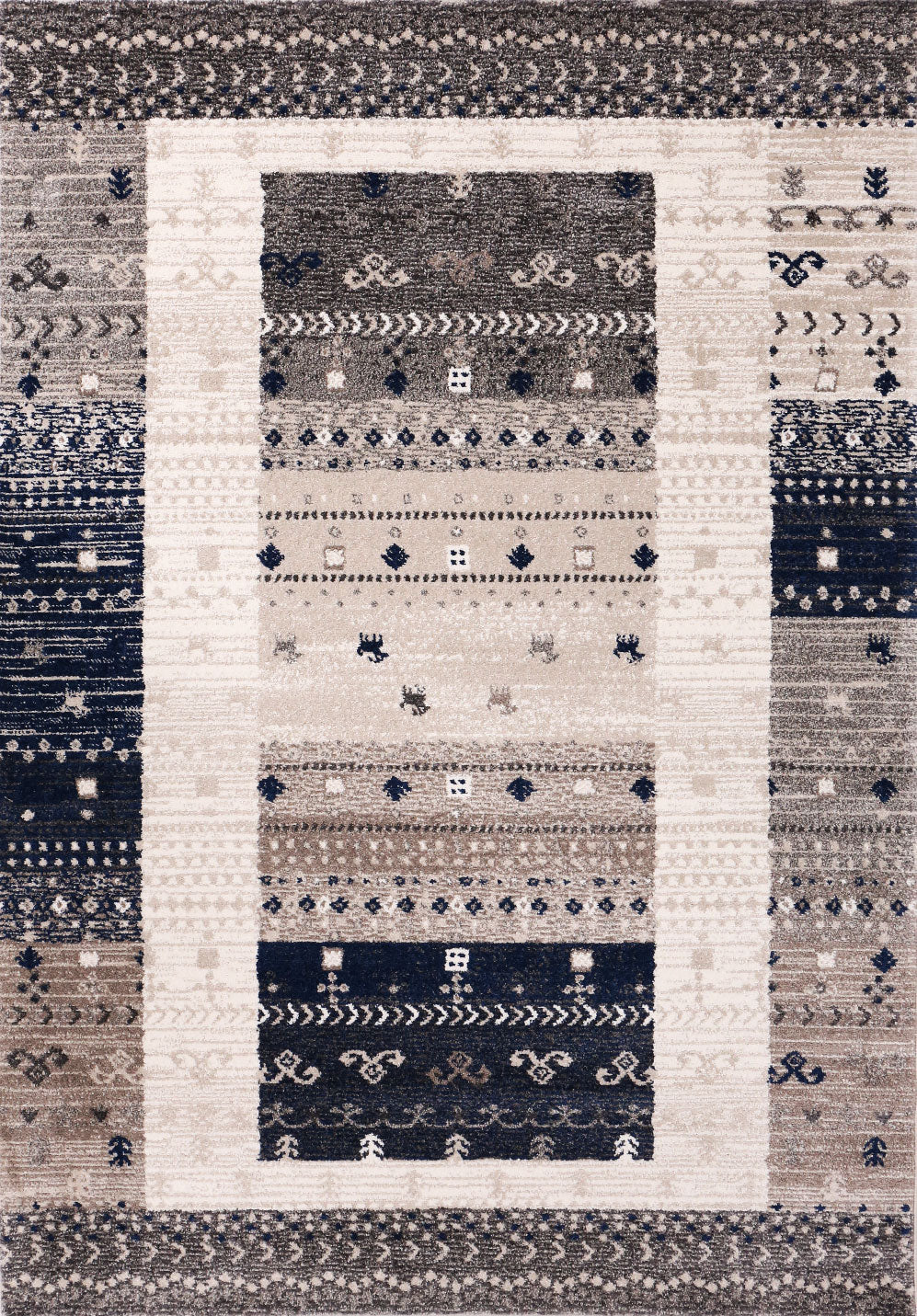Living room rug boho ethnic scandi modern Moroccan pattern grey beige blue with gradient color-zoom-5