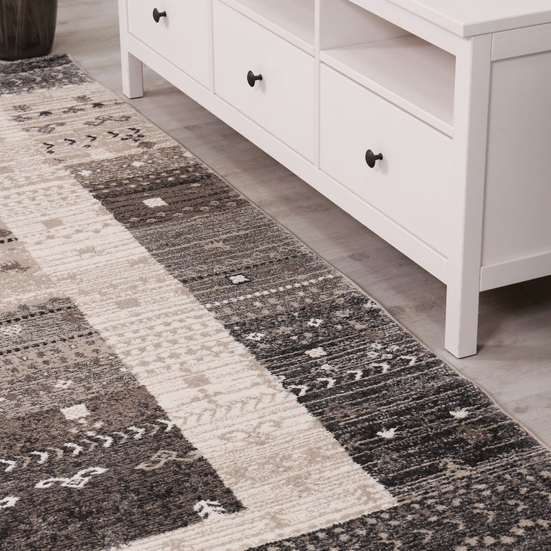 Teppich Wohnzimmer Boho Ethno Scandi Modern Marokkanische Muster Grau Beige mit Farbübergang-zoom-