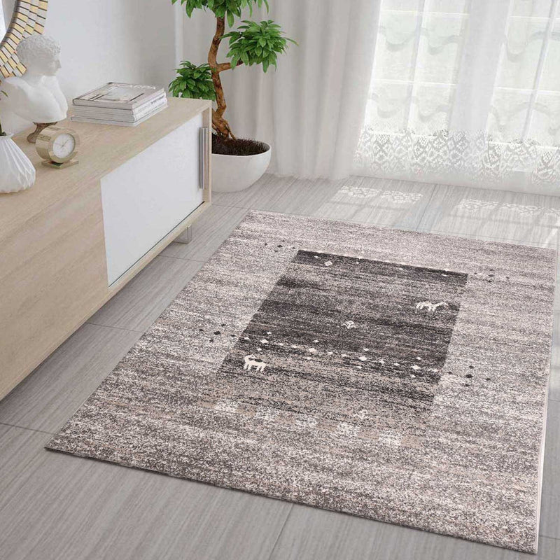 Living Room Rug Boho Ethnic Scandi Modern Moroccan Pattern Grey Beige with Gradient-zoom-