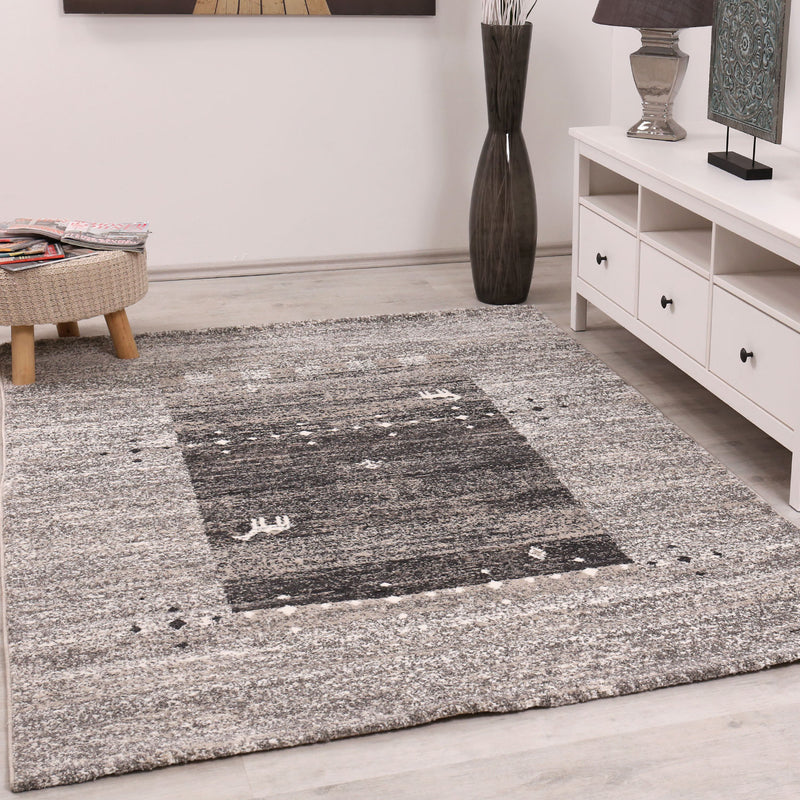 Living Room Rug Boho Ethnic Scandi Modern Moroccan Pattern Grey Beige with Gradient-zoom-
