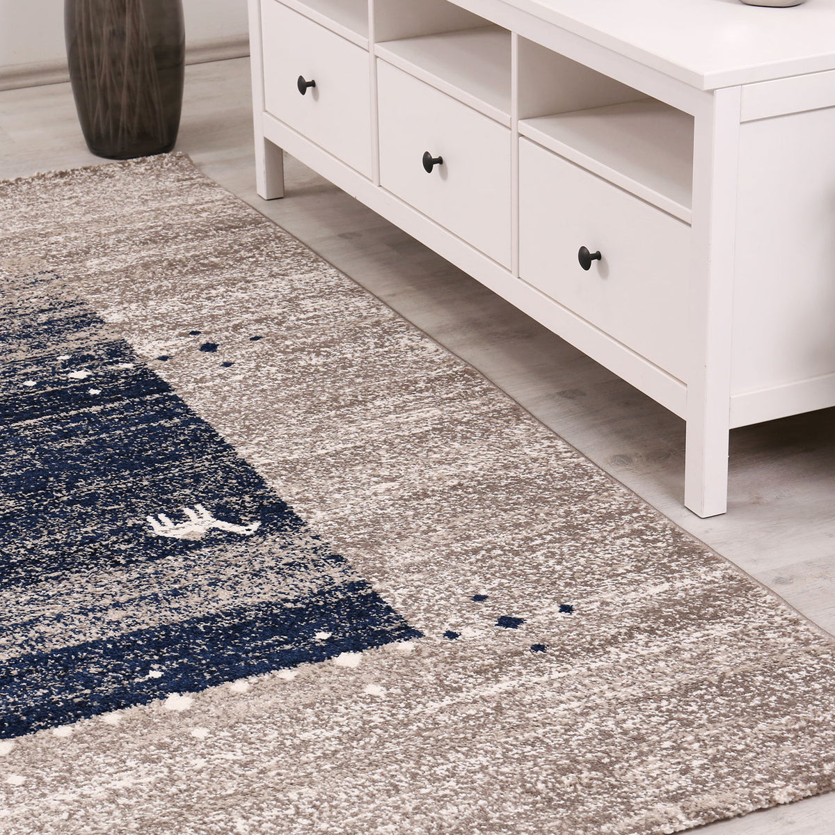 Living room rug boho ethnic scandi modern Moroccan pattern grey beige blue with color gradient-zoom-2
