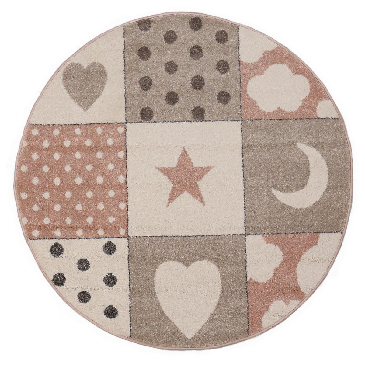 Children's Rug Baby Rug Patchwork Cloud Heart Stars Moon Dots | Children's Rug for Girls and Boys | Rug for Nursery | Color: Pink Beige Brown & Cream-4