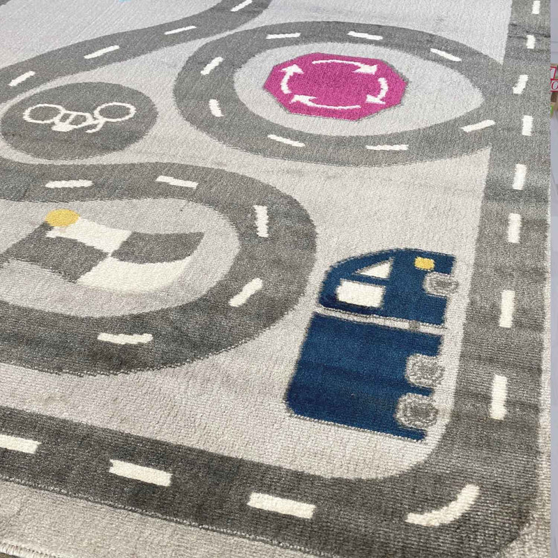 Kids' Rug Play Rug Road Car Traffic | Rug for Children's Room | Grey or Blue-zoom-