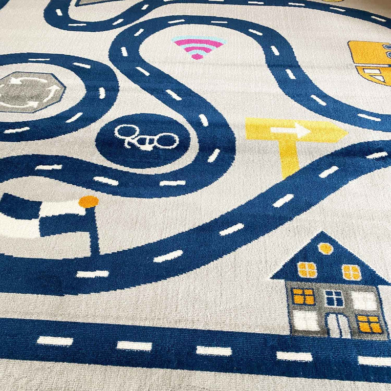 Kids' Rug Play Rug Road Car Traffic | Rug for Children's Room | Grey or Blue-zoom-