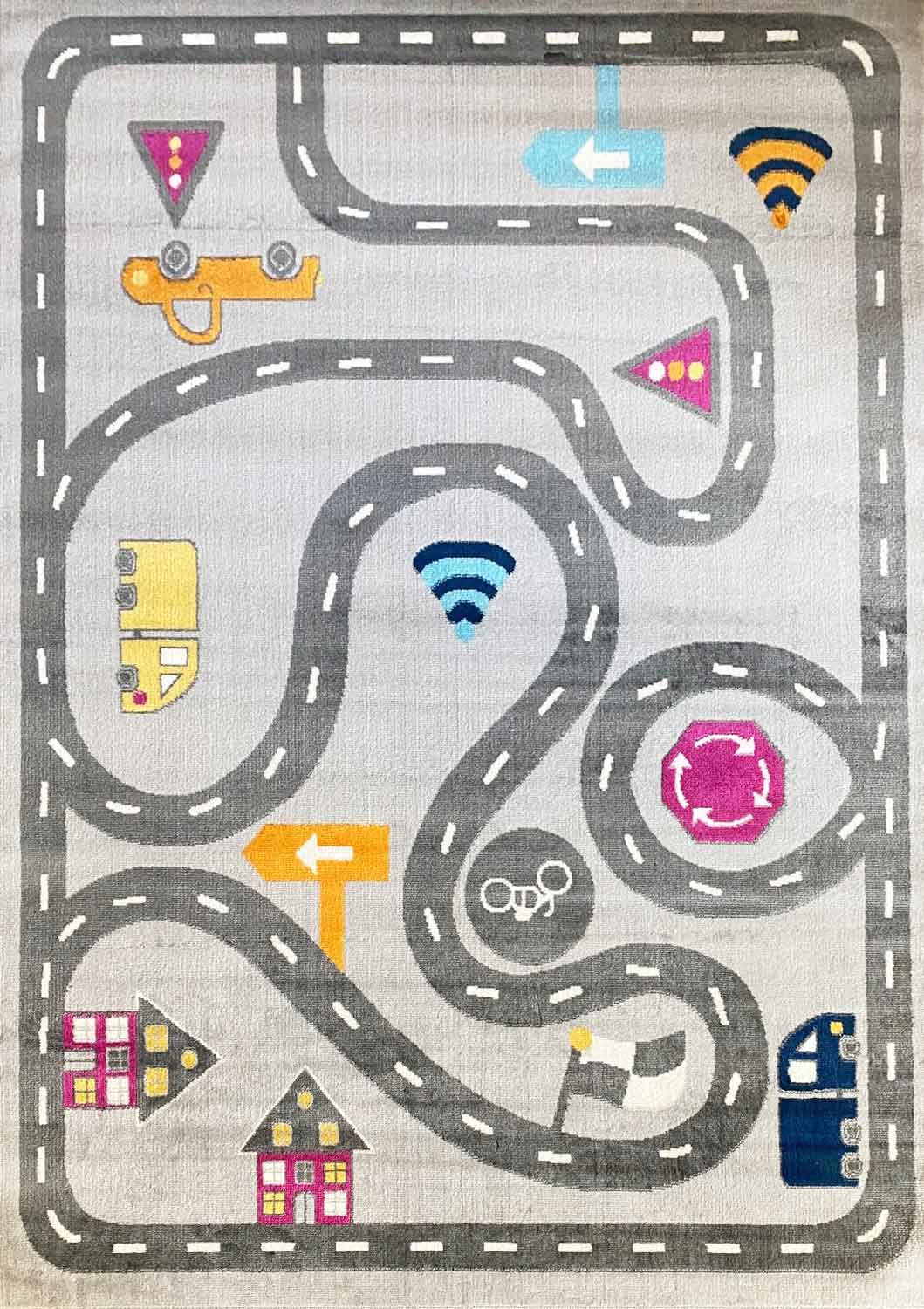 Kids' Rug Play Rug Road Car Traffic | Rug for Children's Room | Grey or Blue-zoom-8