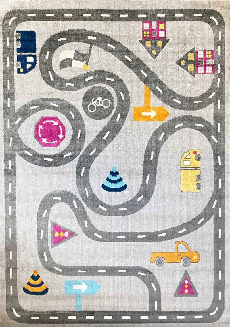 Kids' Rug Play Rug Road Car Traffic | Rug for Children's Room | Grey or Blue-zoom-