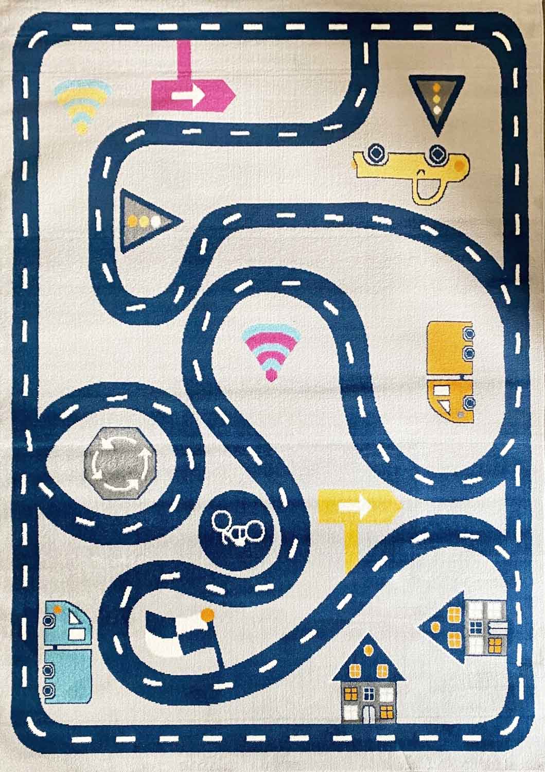 Kinderteppich Spielteppich Straße Auto Verkehr | Teppich für Kinderzimmer | Grau oder Blau