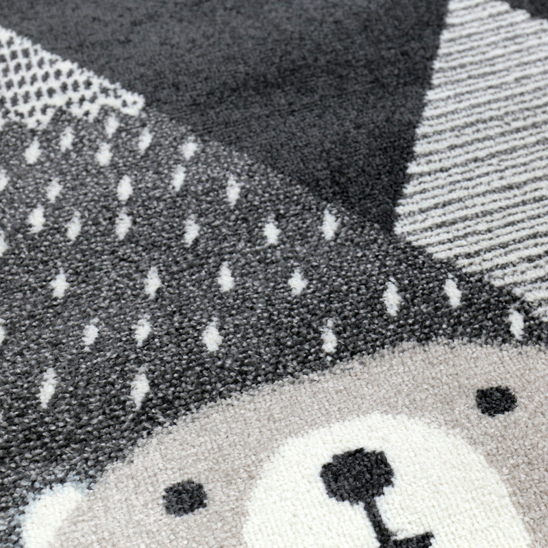 Children's rug, baby rug, kids' rug for girls and boys with a smiling bear motif | Rug for children's rooms | Color: Gray Anthracite & Cream-zoom-