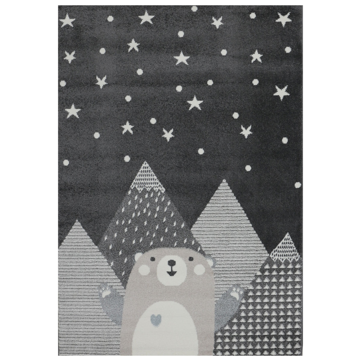 Kinderteppich Babyteppich Kinderteppich für Mädchen und Jungs mit lächelndem Bären Motiv | Teppich für Kinderzimmer | Farbe: Grau Anthracite & Creme