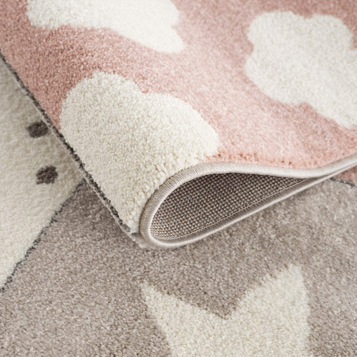 Children's Rug Baby Rug Patchwork Cloud Heart Stars Moon Dots | Children's Rug for Girls and Boys | Rug for Nursery | Color: Pink Beige Brown & Cream-3