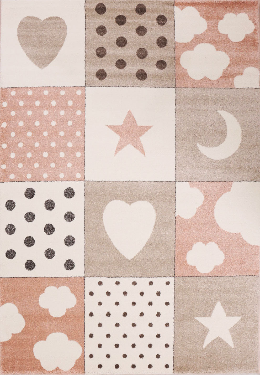 Children's Rug Baby Rug Patchwork Cloud Heart Stars Moon Dots | Children's Rug for Girls and Boys | Rug for Nursery | Color: Pink Beige Brown & Cream-5