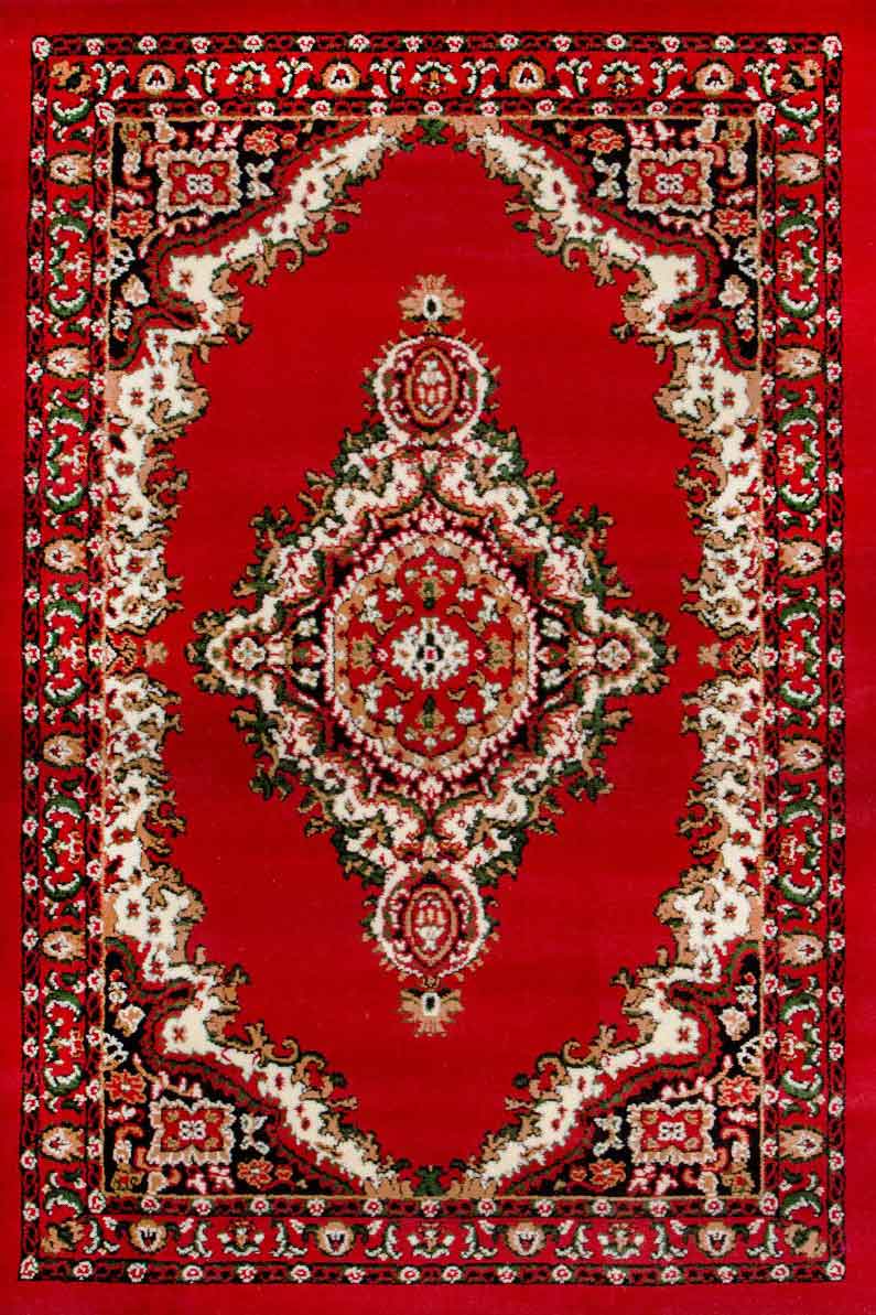 Oriental pattern rug, short pile, classic, for living room, dining room, hallway - beige and red-zoom-