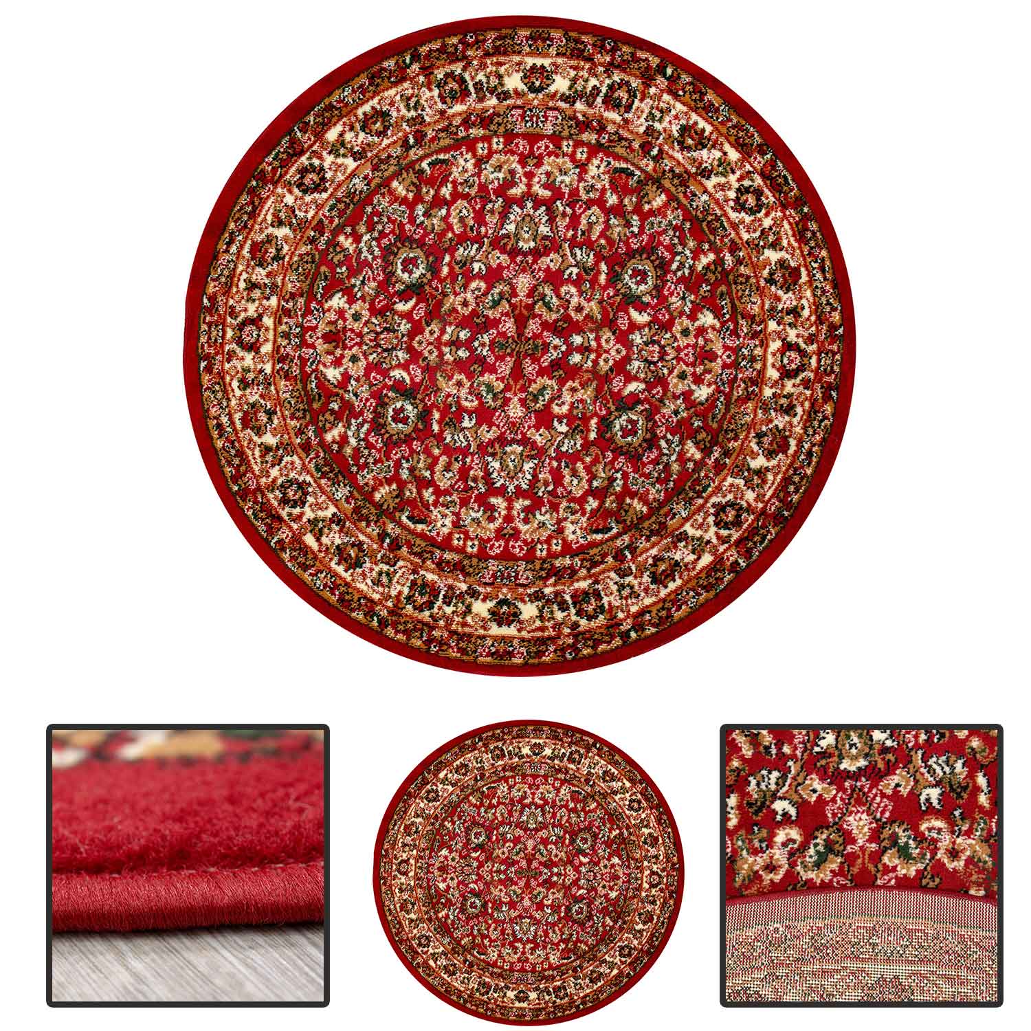 Oriental rug, red and beige, classically densely woven with ornament and floral motifs.-zoom-4