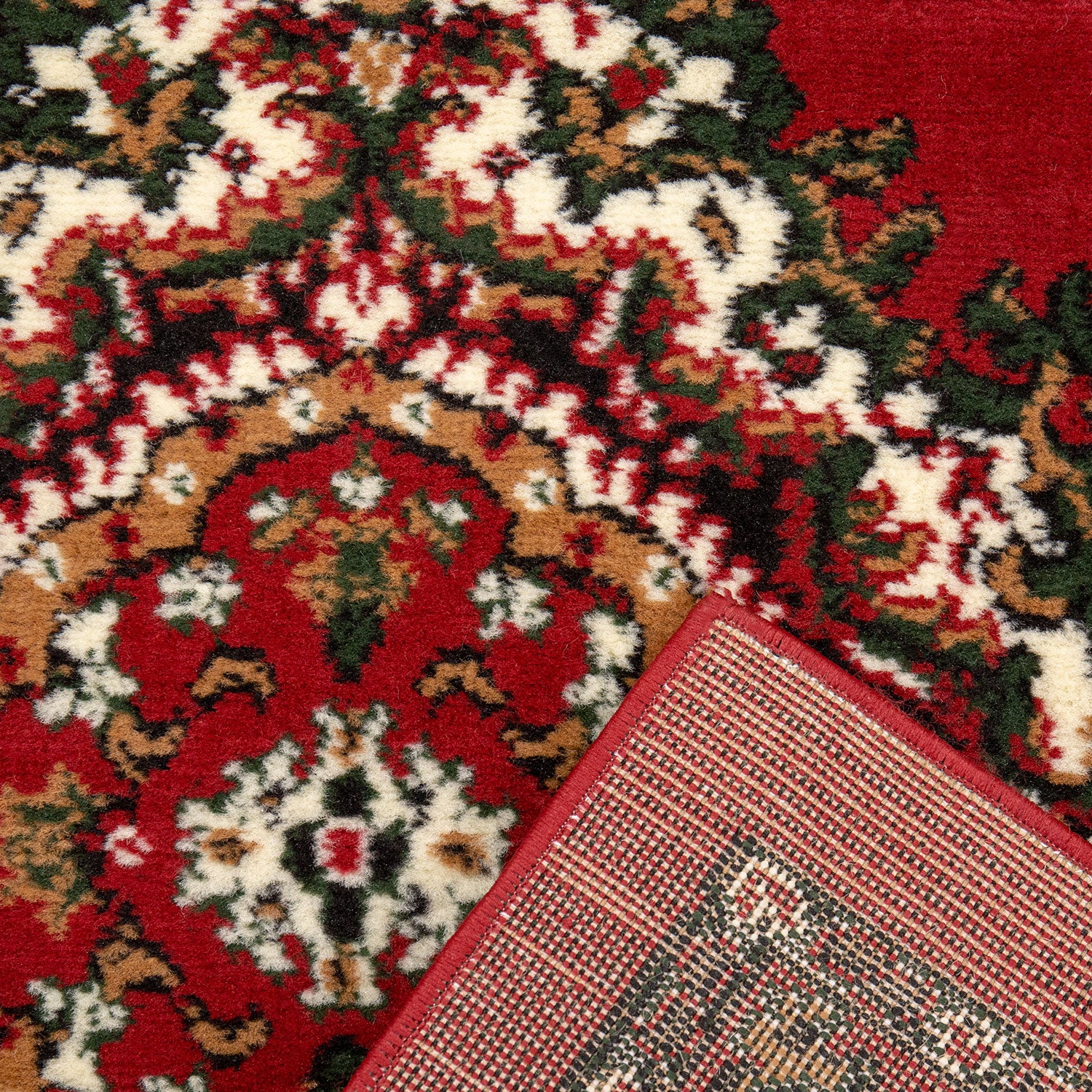Oriental pattern rug, short pile, classic, for living room, dining room, hallway - beige and red-zoom-2