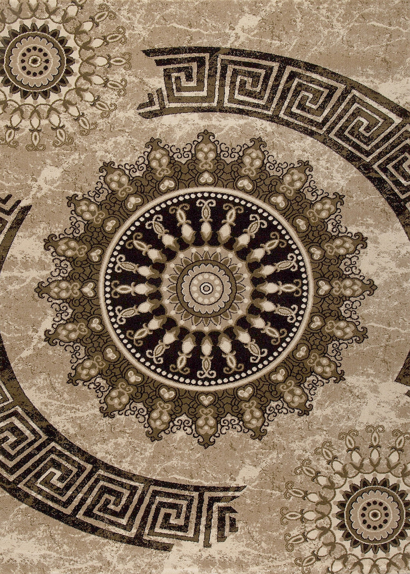 Teppich kurzflor Klassisch Orient Design Vintage Mandala Dunkelbraun Braun Beige, für Wohnzimmer, Schlafzimmer-zoom-