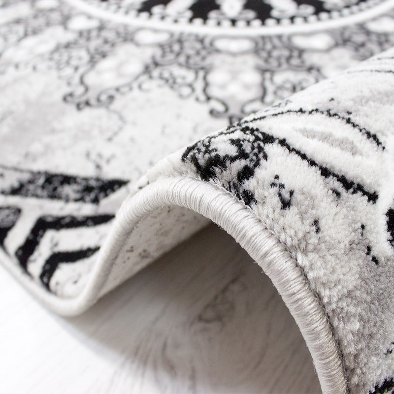 Teppich kurzflor Klassisch Orient Design Vintage Mandala Dunkelbraun Grau Anthrazit, für Wohnzimmer, Schlafzimmer-zoom-