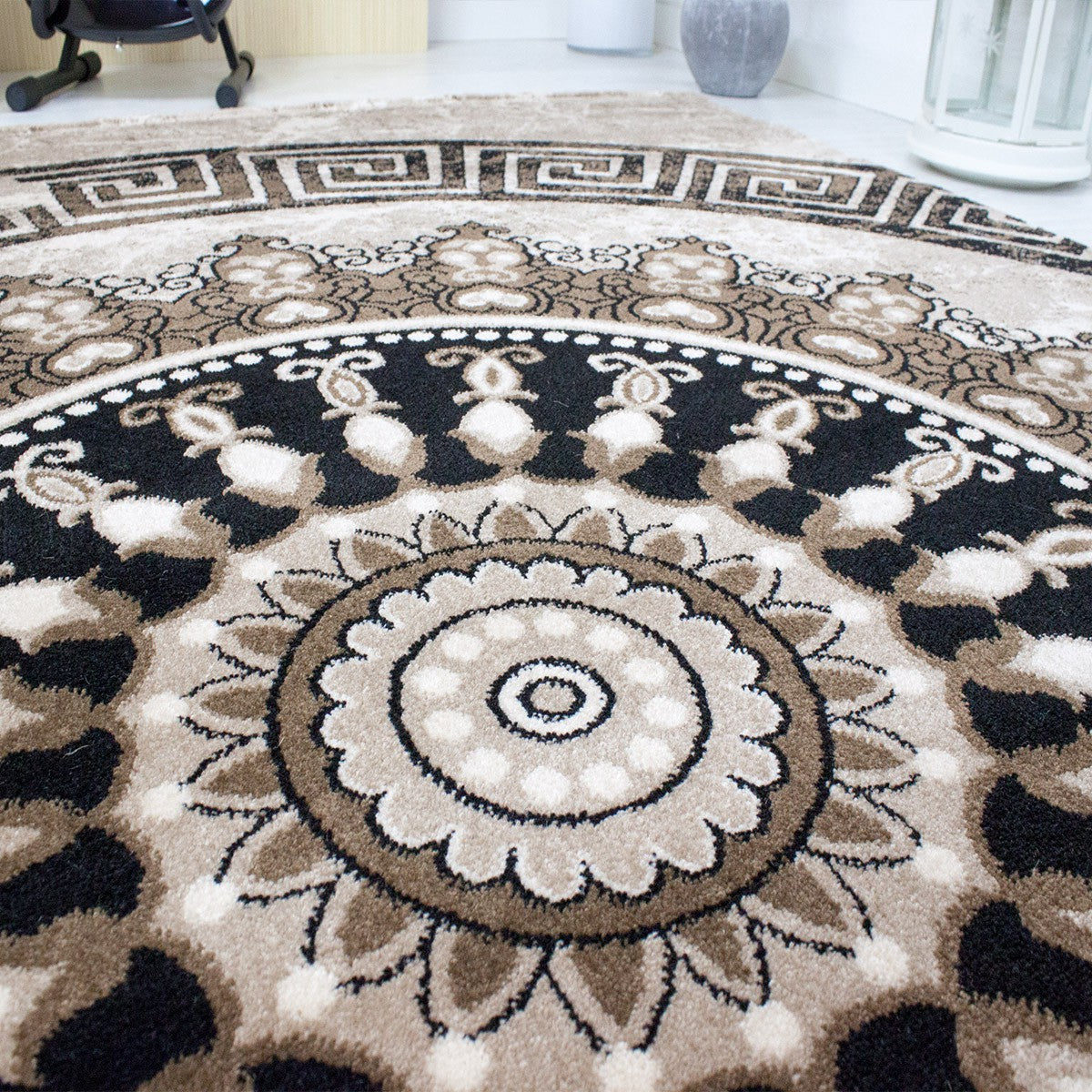 Teppich kurzflor Klassisch Orient Design Vintage Mandala Dunkelbraun Braun Beige, für Wohnzimmer, Schlafzimmer-3