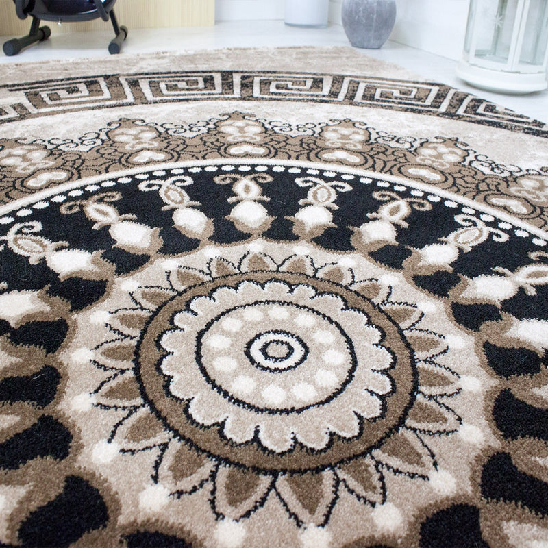 Teppich kurzflor Klassisch Orient Design Vintage Mandala Dunkelbraun Braun Beige, für Wohnzimmer, Schlafzimmer-zoom-