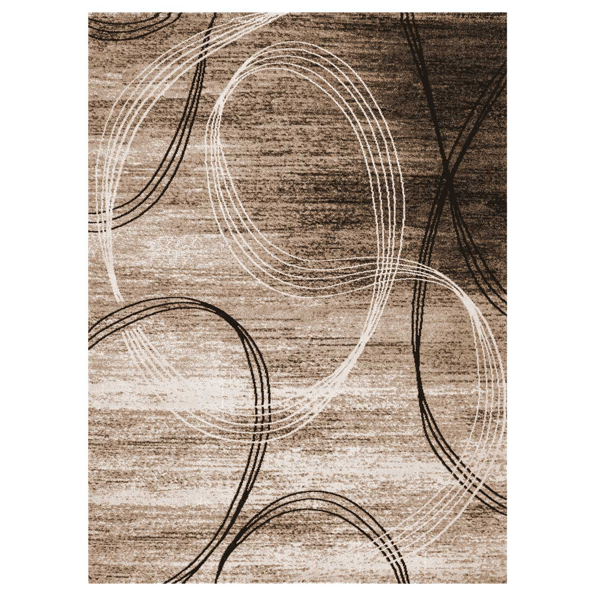 Teppich Kurzflor Modern sehr dicht gewebt Kreisel Muster Meliert in Braun Beige